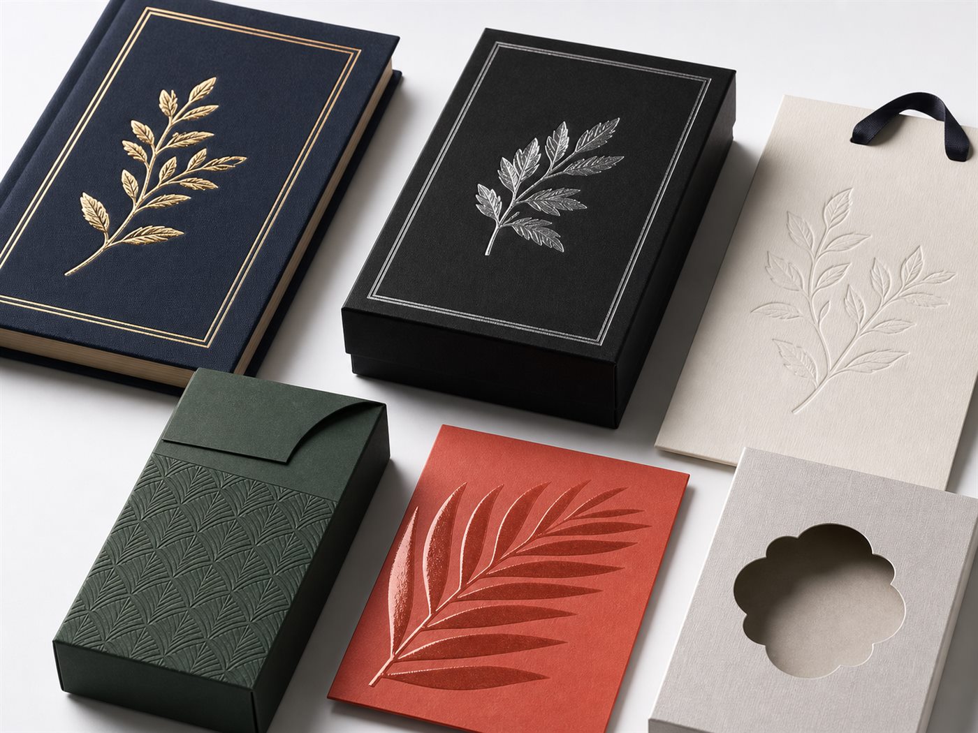 Foil stamping, embossing and spot UV finishing samples